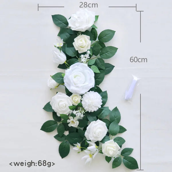 guirlande florale décoration mariage blanc bleu foncé roses dahlias chrysanthèmes extérieur romantique champêtre automnal