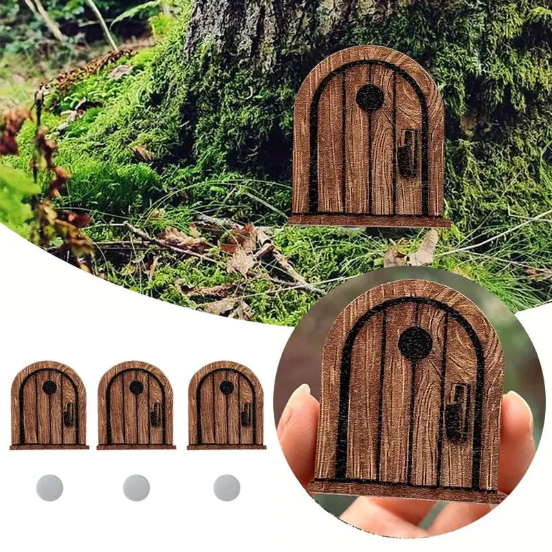 porte miniature souris bois rustique vintage marron clair poignée serrure adhésif decoration intérieure fantaisie