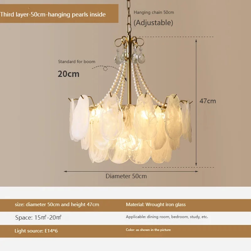 lustre cristal blanc doré coquillage organique élégant salon restaurant chambre
