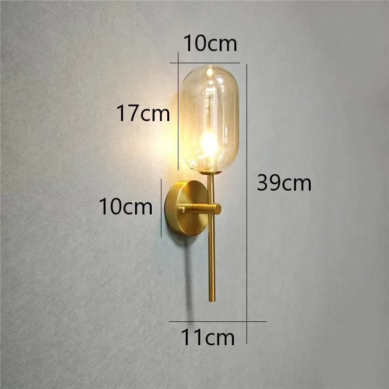applique murale moderne verre transparent or ambre led minimaliste chambre salon