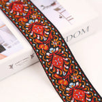 ruban décoratif floral ethnique polyester largeur 1.5 pouces rouge noir bleu rose jaune vert