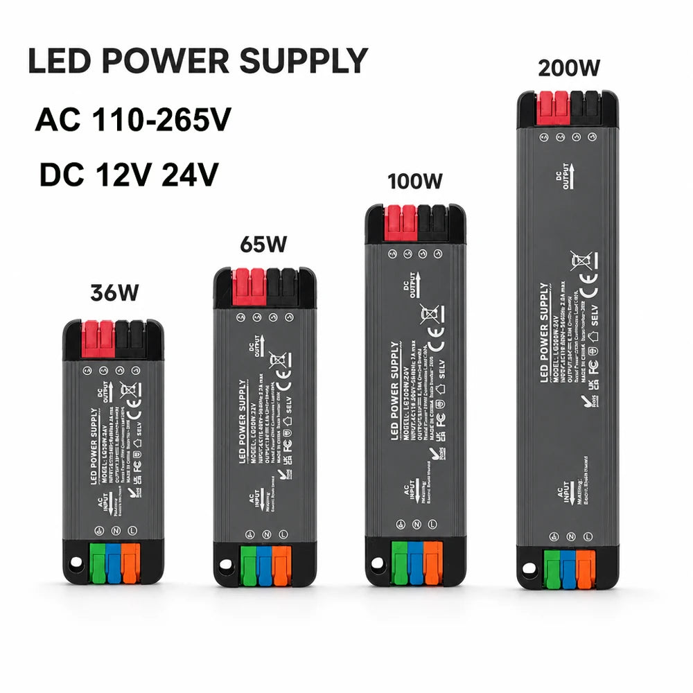 alimentation led 12v 24v 36w 65w 100w 200w clips noir moderne