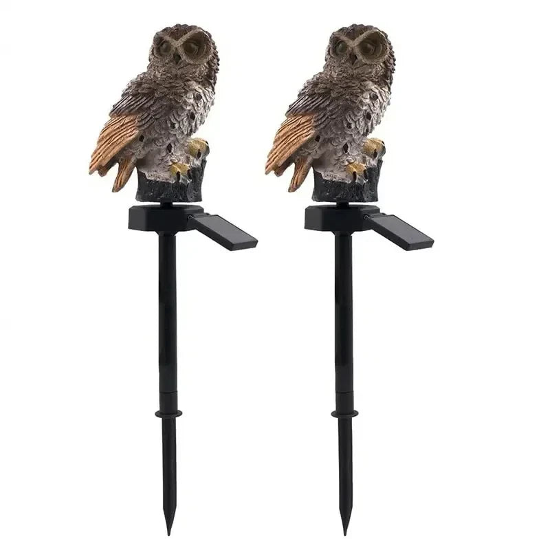 statues solaires décoratives oiseaux chouettes maison fantaisiste blanc marron bleu rouge vertextérieur ip65 led
