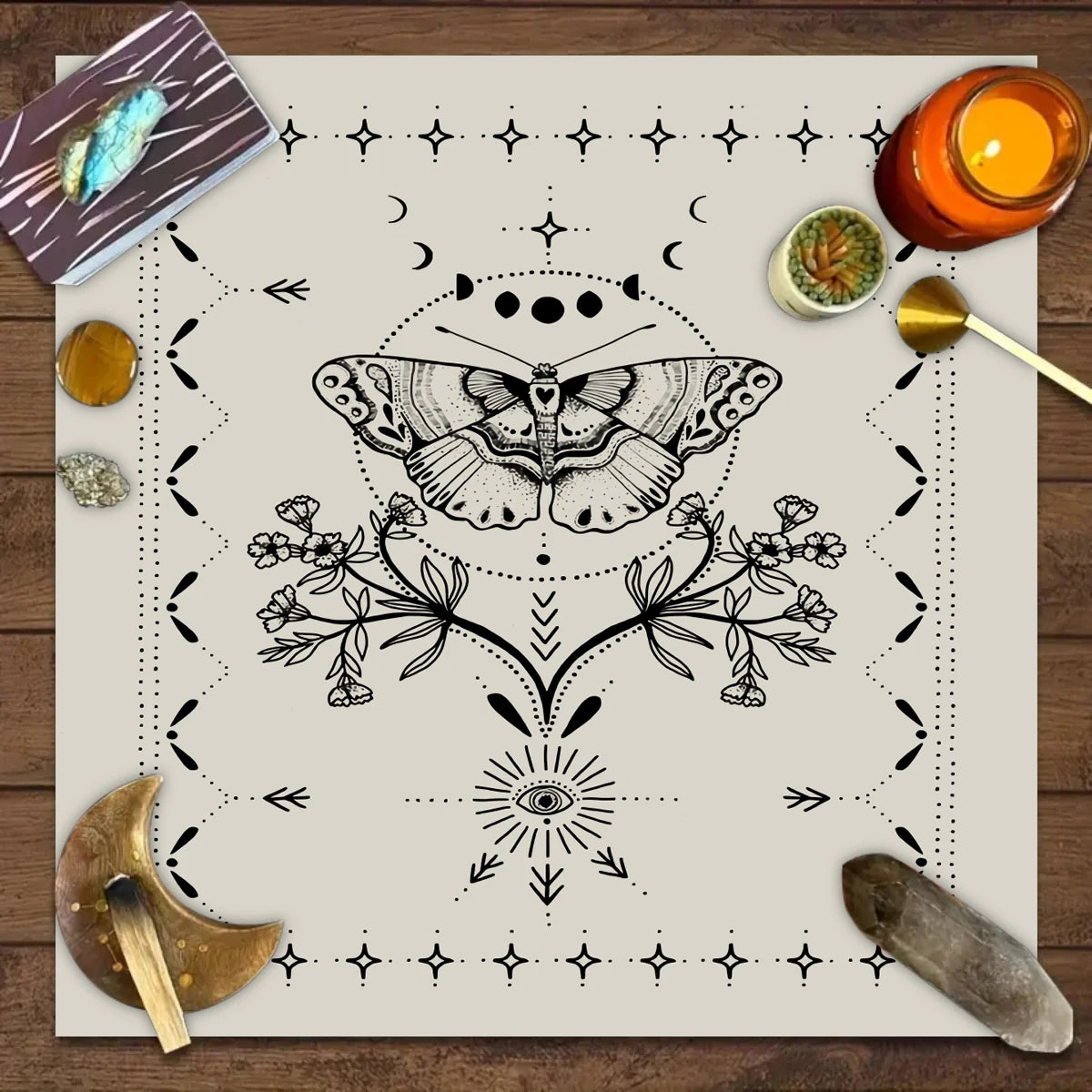 tapis décoratif phénix papillons cristaux astrologie noir rose blanc vert bleu doré moderne fantastique
