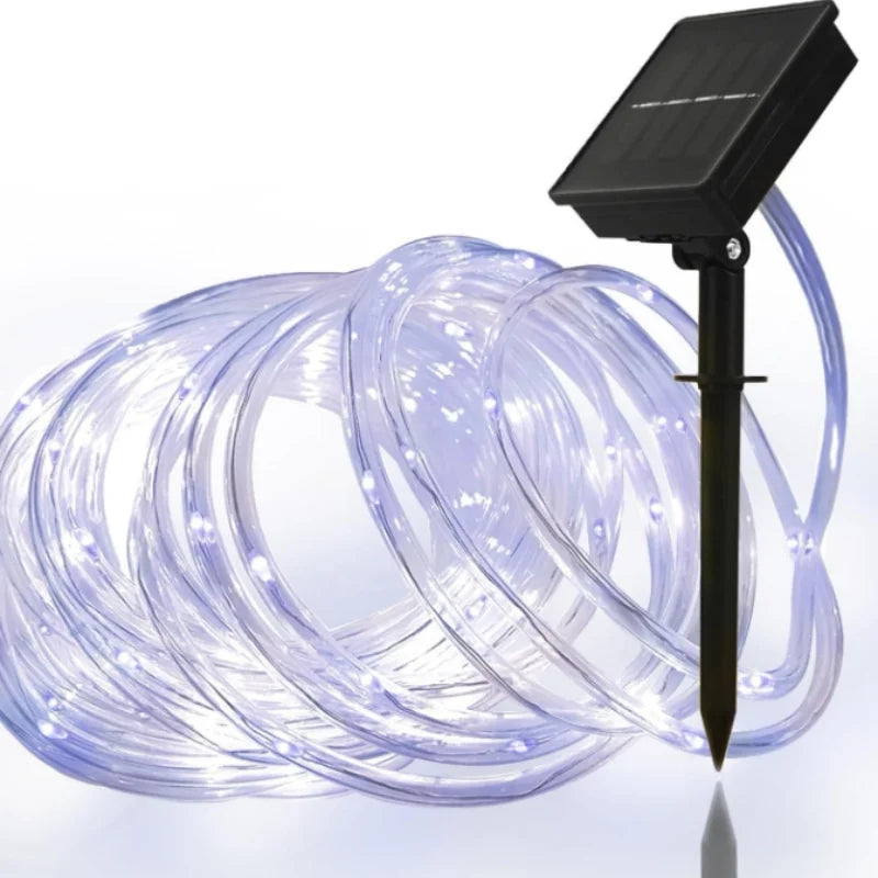 guirlande lumineuse solaire 12m 100 leds multicolore spirale moderneextérieur piquets led autonomes ip55