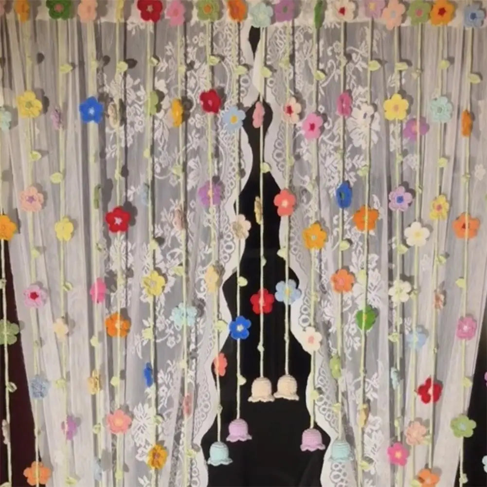 rideau porte multicolore fleurs crochetées décoration bohème intérieur semi transparent artisanal festif