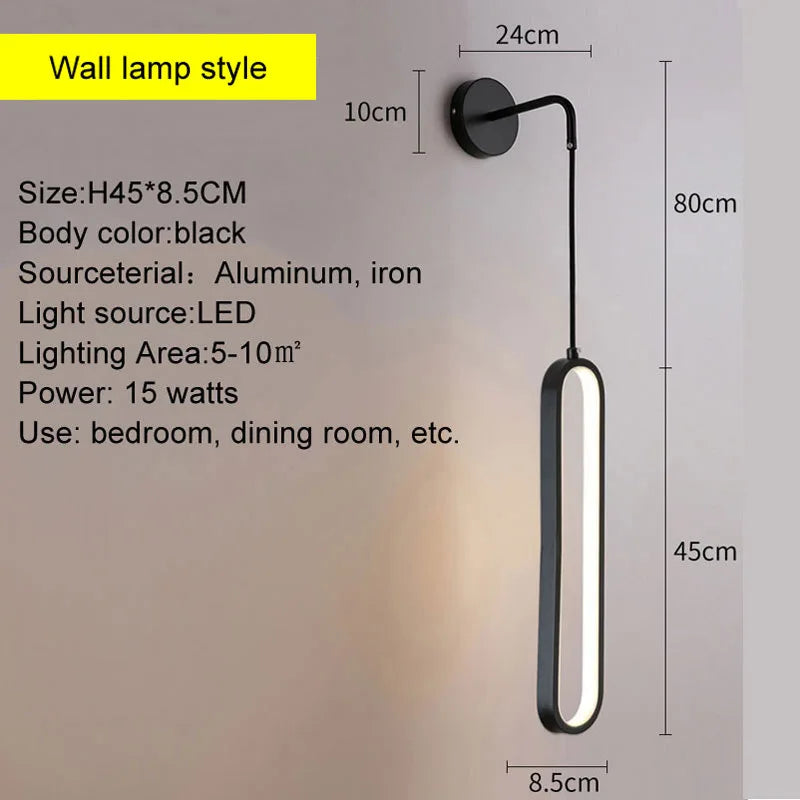 lampe murale moderne noire éclairage chambre salon cuisine 10w led fixée mur