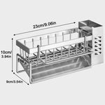 rangement évier acier inoxydable éponge savon bouteilles détergent moderne minimaliste