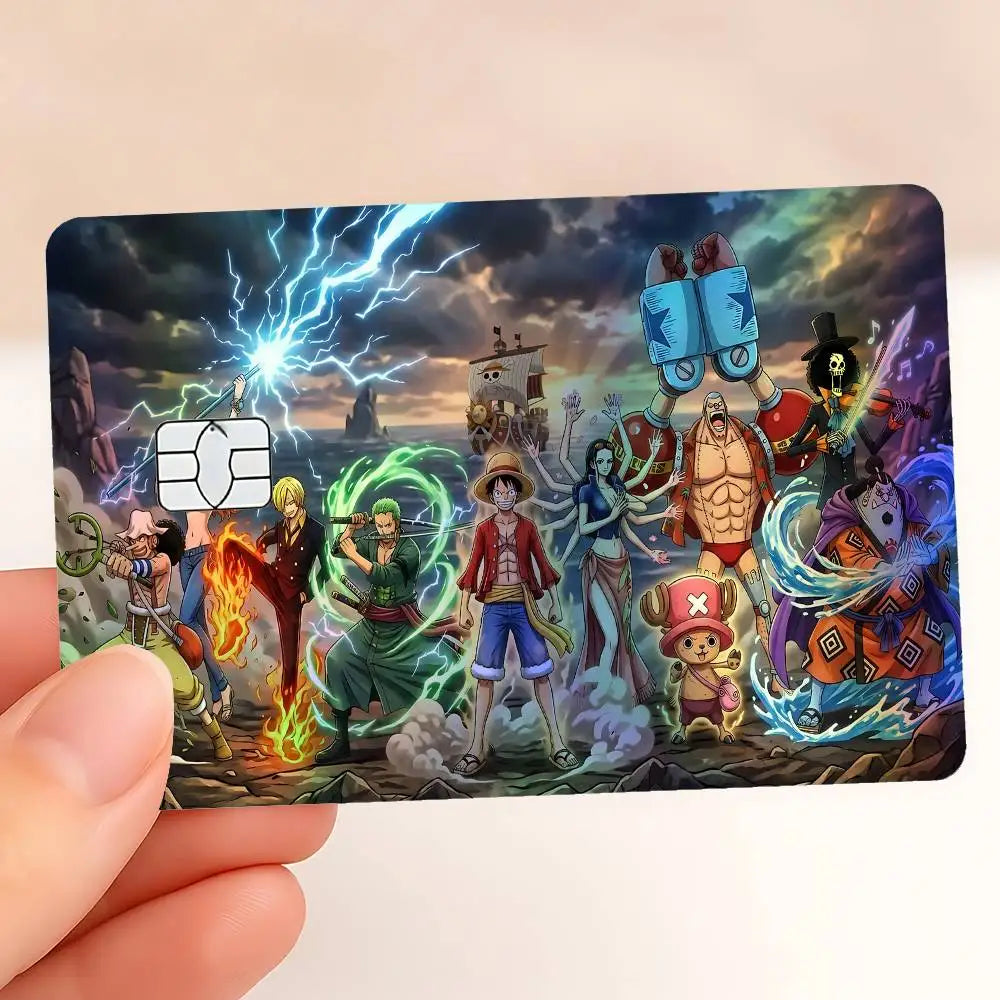 autocollants protection carte bancaire one piece anime personnages dessin animé multicolore adhésifs cartes visite