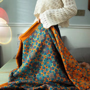 plaid bohème ethnique bleu foncé orange motifs floraux coton tricot jacquard vintagetouches rouges violettes
