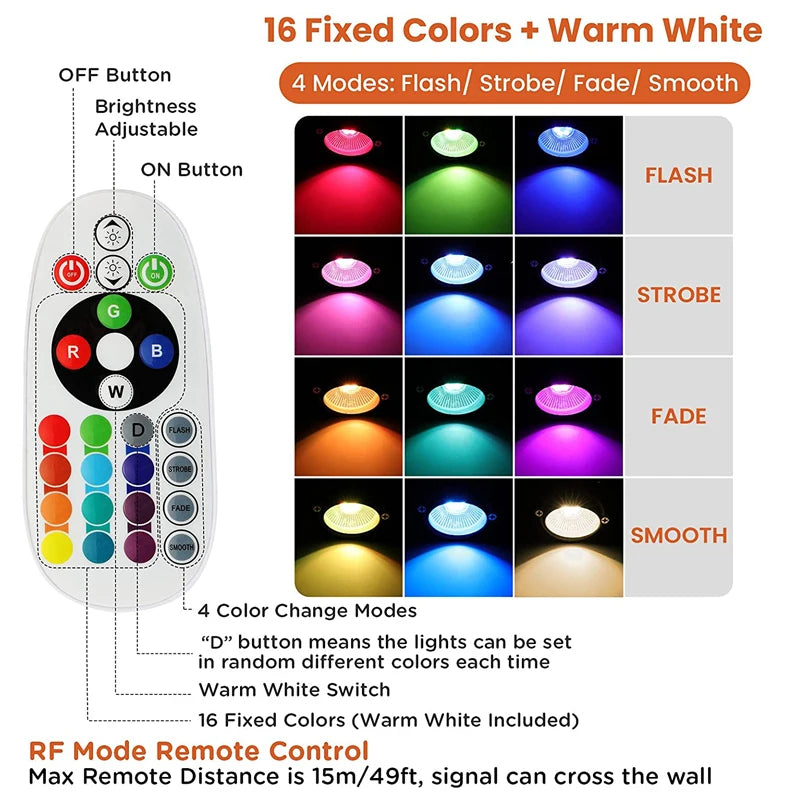 spots paysage led rgbw ip65 moderne télécommande blanc chaud rouge visiblesextérieur jardin