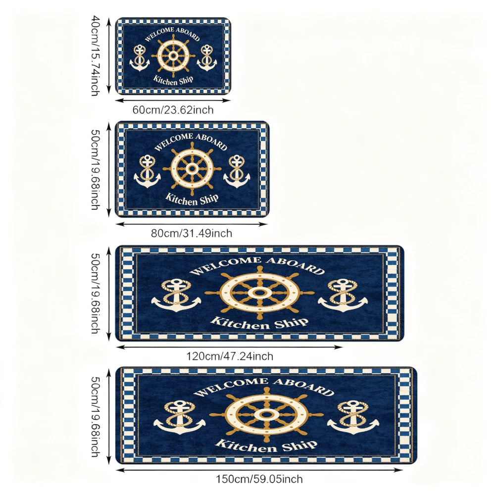 tapis marin antidérapant bleu foncé ancre roue navire carreaux intérieur cuisine salle bain chambre