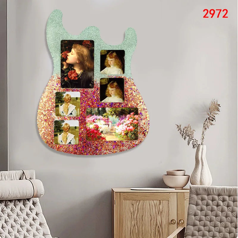 Cadre photo mural moderne violet paillettes floraux décoration argenté doréversible adhésif