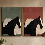 tableau abstrait cheval noir moderne minimaliste toile sans cadre vertical