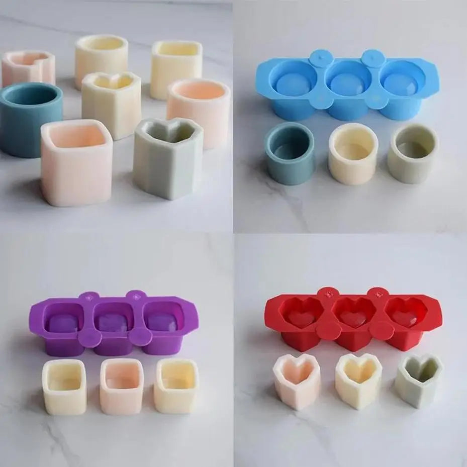 moules silicone gâteaux couleurs bleu vert rose blanc formes géométriques modernes opaques cœur étoile