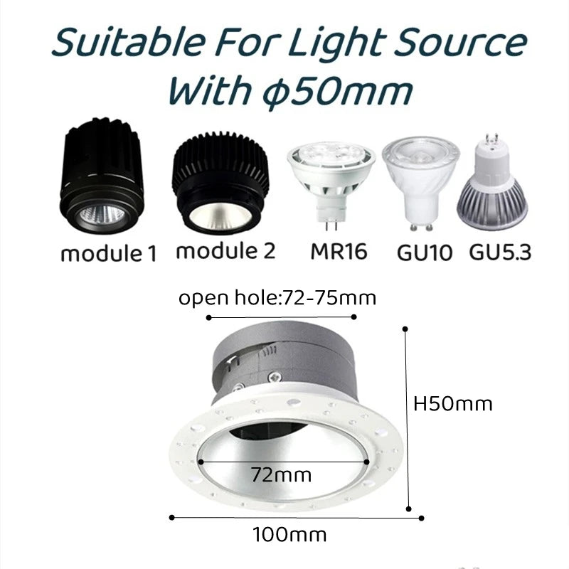 Spot LED moderne noir blanc encastrable vis diamètre 100mm hauteur 50mm