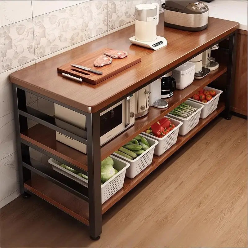 meuble cuisine multifonctionnel bois naturel blanc moderne rangement panier couteau planche découpe micro onde