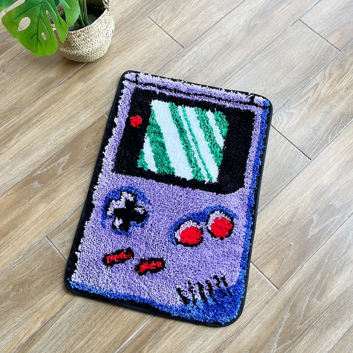tapis géométrique rétro console jeux violet noir blanc vert rouge bleu imperméable antidérapantversibleextérieur