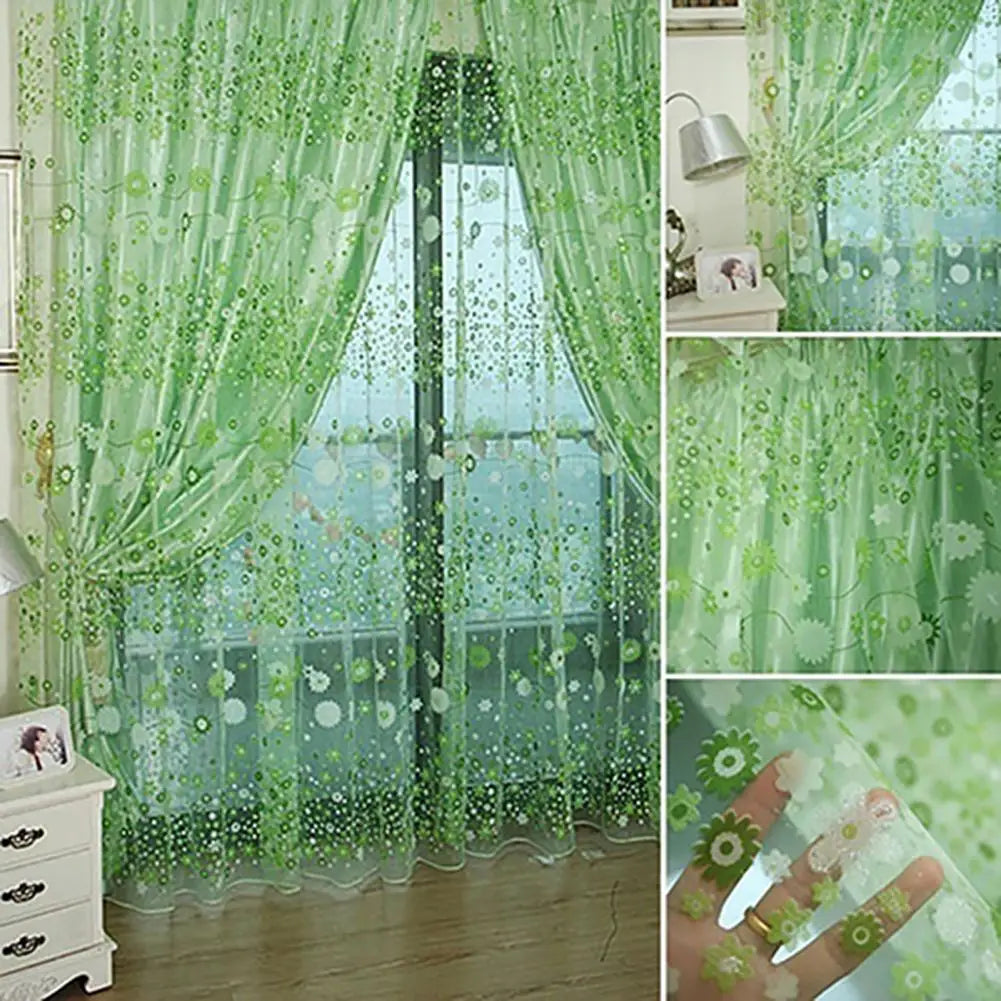 rideau floral transparent décoration intérieure motifs naturels bleu violet vert rose jaune decoration