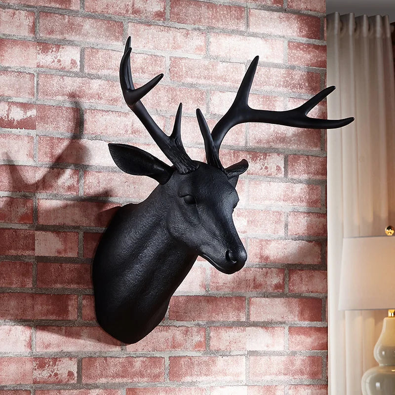 décoration murale tête cerf noir blanche texture résinée moderne fixations