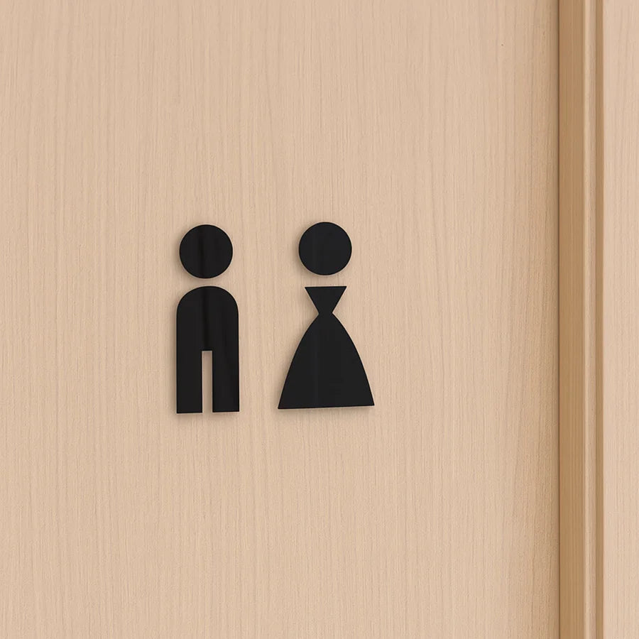 symboles toilettes noir miroir doré masculine féminine minimaliste autoadhésifs salle bain facile