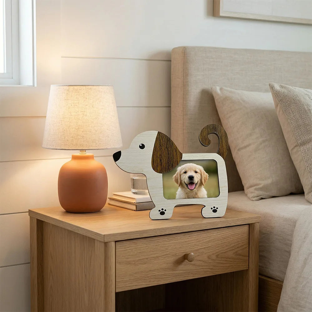 cadre photo bois moderne chat chien blanc brun moderne animalier decoration