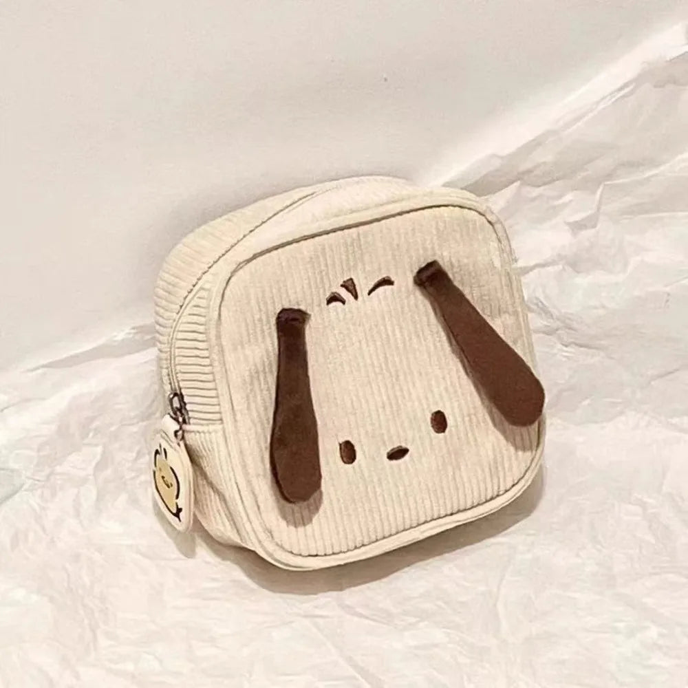 sac main moderne mignon rayures horizontales beige clair fermeture glissière charmé lapin toile réutilisable