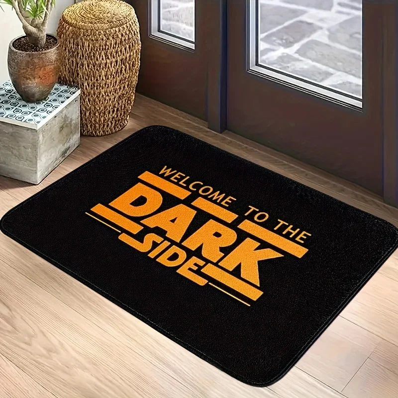 tapis d'entrée moderne bienvenue dark side noir orange antidérapant imperméable graphique polyester PVC