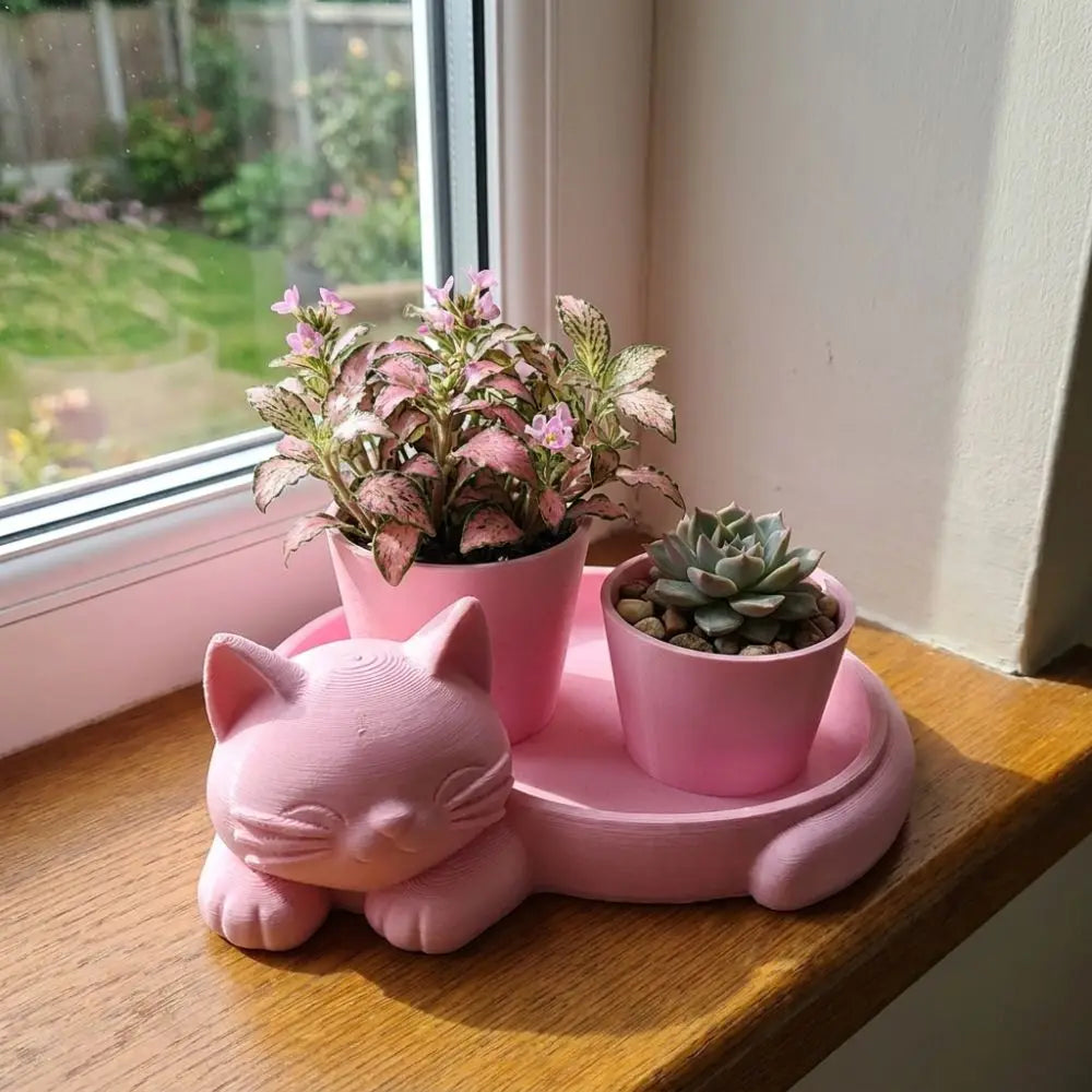 pots fleurs forme chat blanc rose contemporain mignon chat dormant alliage plantes succulentes intérieur