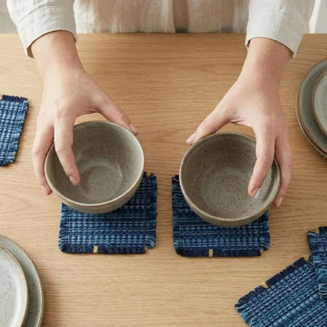 serviettes table tissées rustiques bleu marine franges antidérapantes artisanales 6pcs