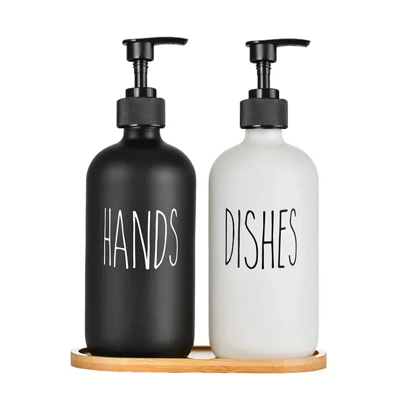 bouteilles savon liquide 500ml noir blanc texte hands dishes minimaliste moderne pompe pression