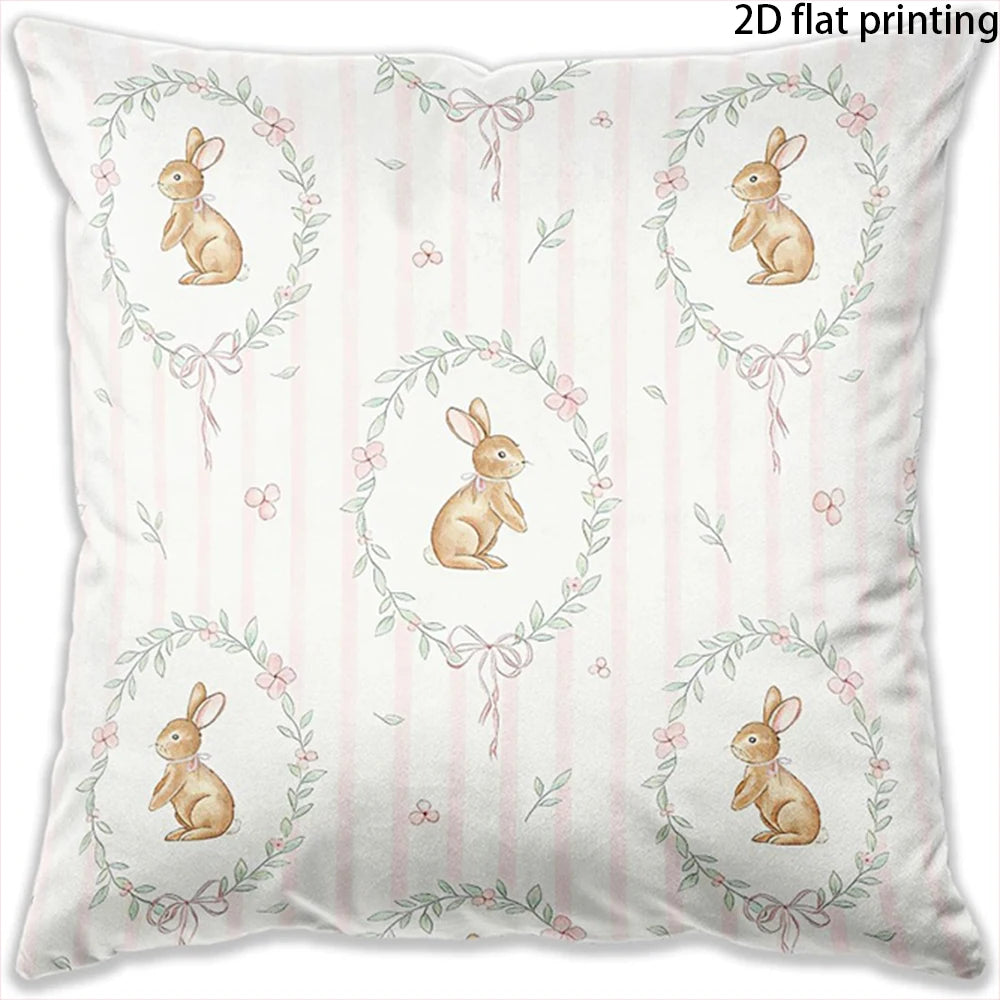 housse coussin décorative motif lapin canard fleurs vintage beige rose gris salon maison