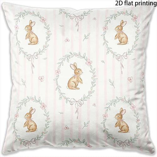 housse coussin décorative motif lapin canard fleurs vintage beige rose gris salon maison