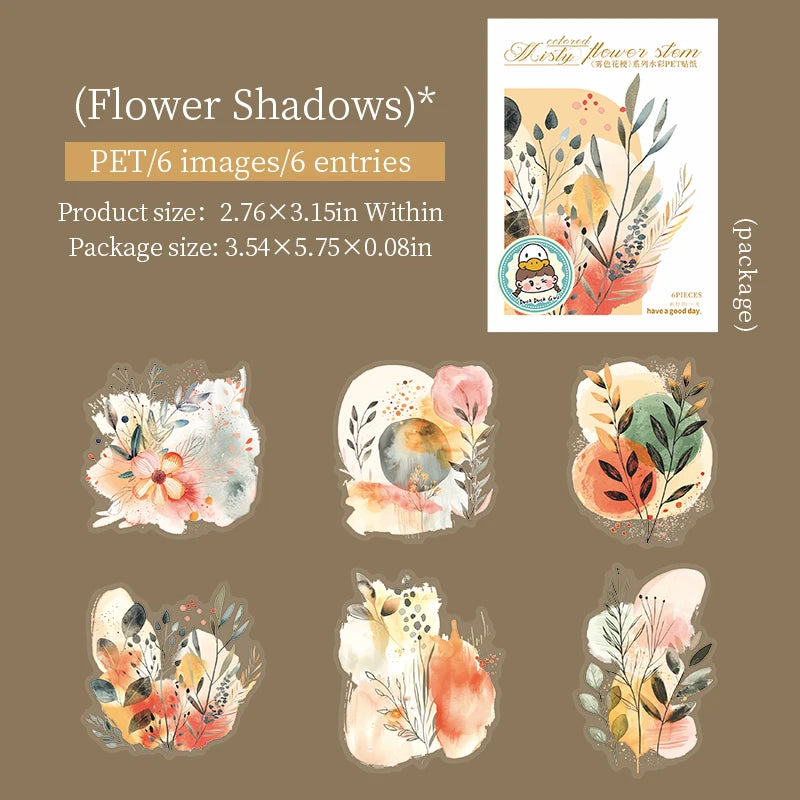 autocollants transparents fleurs abstrait moderne vert orange bleu grande taille aquarelle bricolage scrapbooking collage
