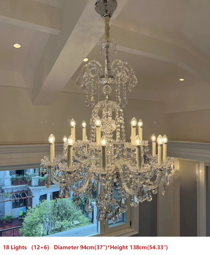lustre cristal transparent classique 10 lumières baroque salon decoration chrome poli câbles fixation