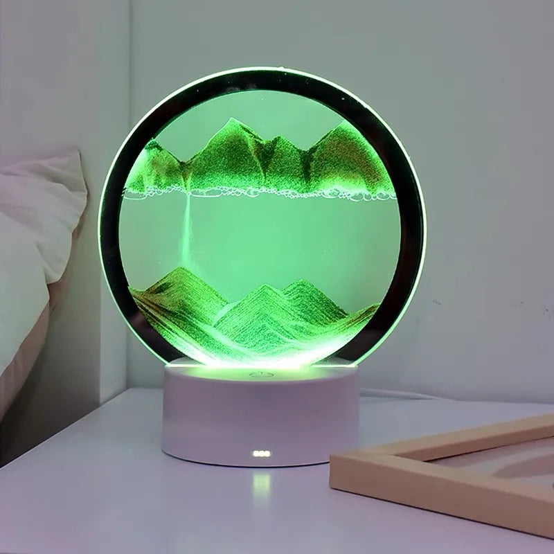 lampe table 3d sable mouvant bleu vert noir ambiance montagnes eau