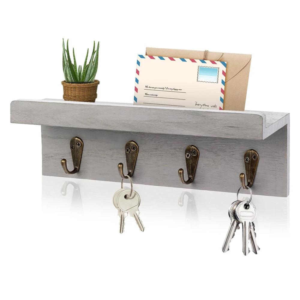 étagère murale bois rustique crochets blanc gris texture naturelle fixations vis instructions