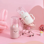 tasse dents dessin animé rose blanche oreilles lapin réutilisable moderne enfantine poignée transparente