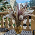bouquet fleurs séchées pampa plumes fines beige blanc rose pâle naturel rustique clips decoration