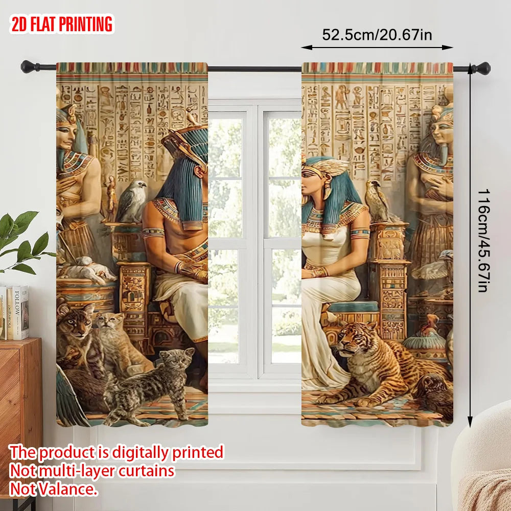 rideaux impression égyptienne antique couple royal hiéroglyphes métalliques polyester beige bleu rouge marron doré