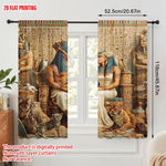 rideaux impression égyptienne antique couple royal hiéroglyphes métalliques polyester beige bleu rouge marron doré