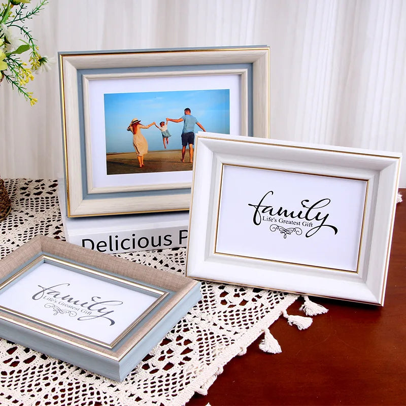 cadre photo classique blanc gris famille toile lin dorure decoration mur adhésif A4 blanc