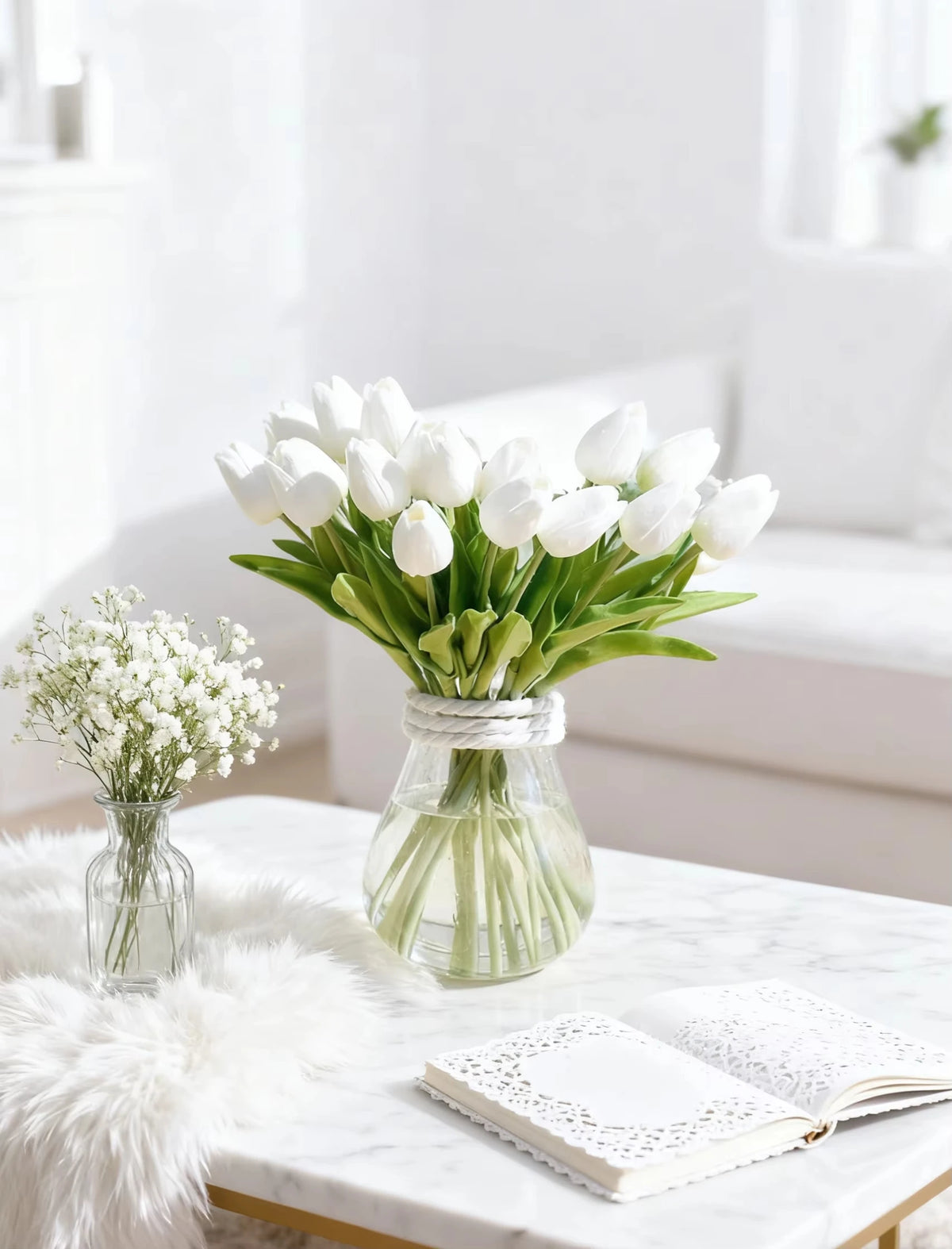 bouquet tulipes artificielles multicolores moderne vase transparent mariage décoration intérieure