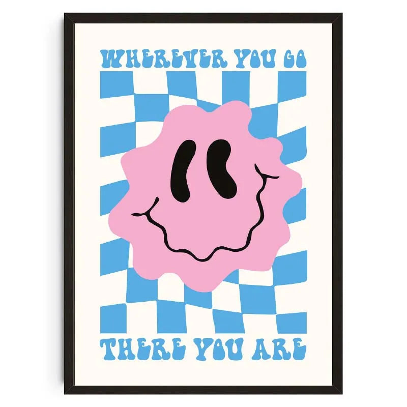 affiche pop art smiley géométrique moderne sans cadre couleur jaune rose bleu verte chambre