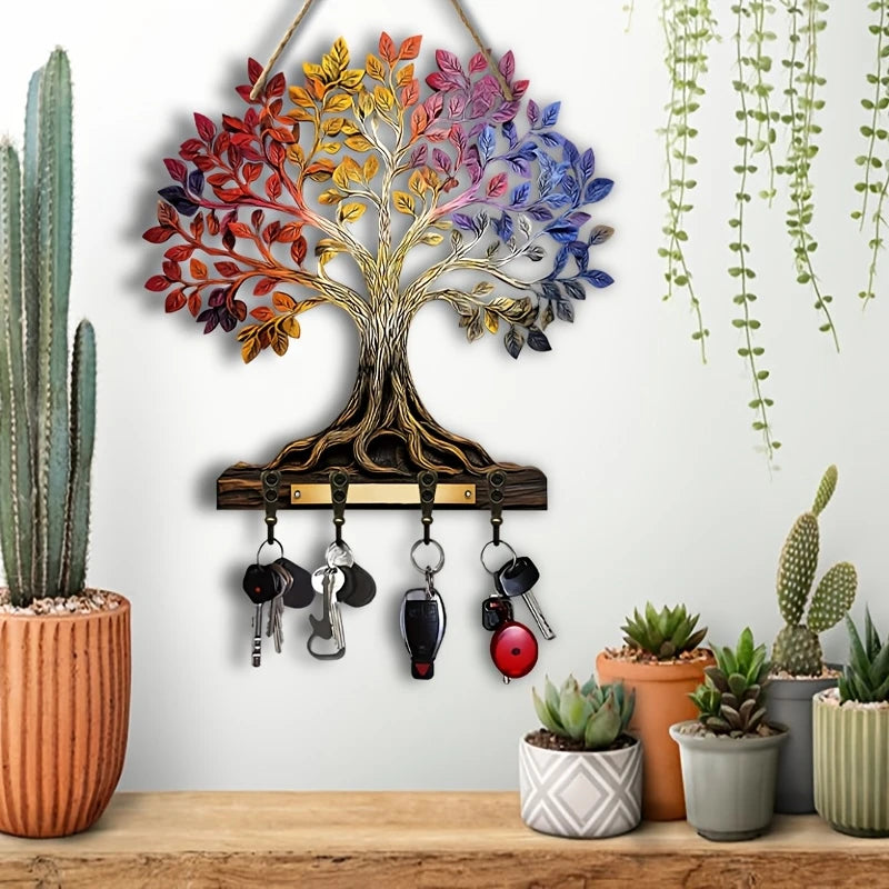 porte clés mural arbre stylisé multicolore crochets clés décoratives artisanal