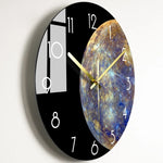 horloge murale moderne noire étoiles galaxie lumineuses salon décoration opaque aiguilles électrique