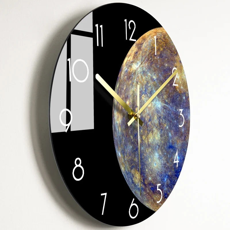 horloge murale moderne noire étoiles galaxie lumineuses salon décoration opaque aiguilles électrique