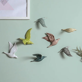 décoration murale oiseau céramique 3D vert rose bleu blanc minimaliste moderneintérieur chambre salon