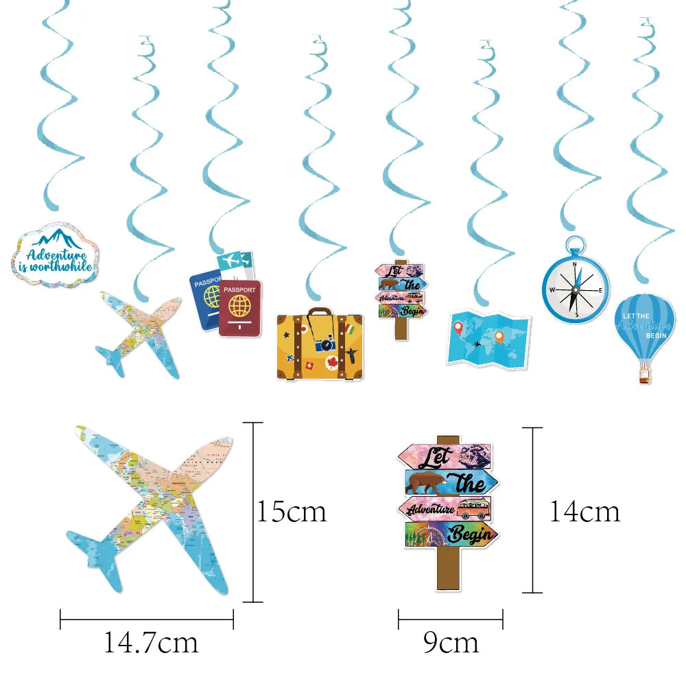 décoration fête voyage avion valise boussole globe lettres toppers cupcakes illustrations aventures