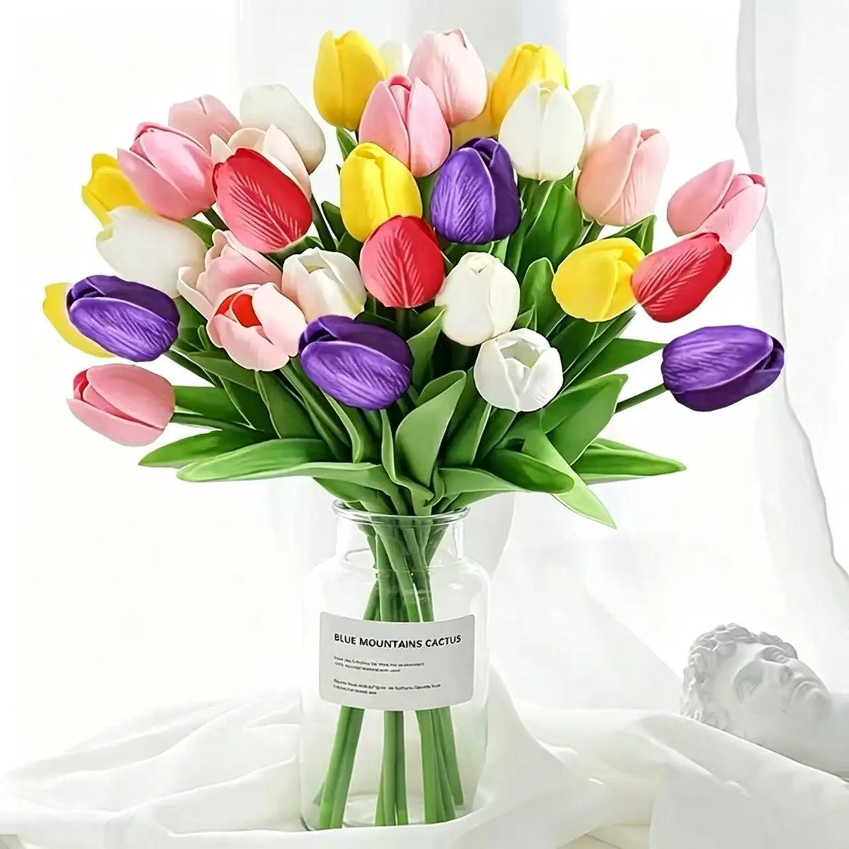 bouquet tulipes artificielles multicolores moderne vase transparent mariage décoration intérieure